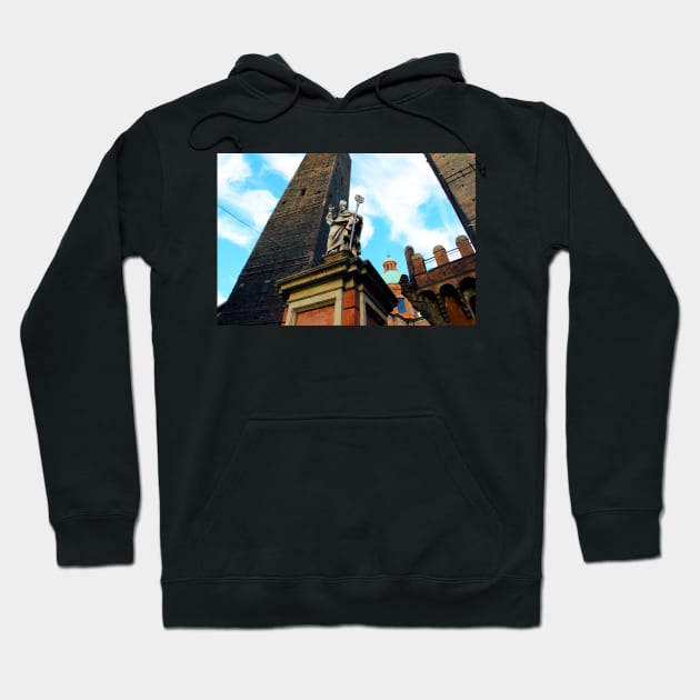 The Two Towers with the statue of St Petronius in Bologna Hoodie by KristinaDrozd